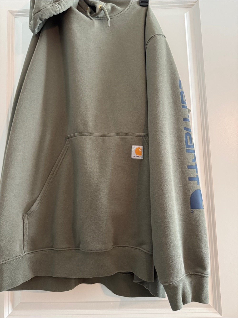 Men’s Carhartt Olive Green Crewneck Sweatshirt with Blue Sleeve Logo